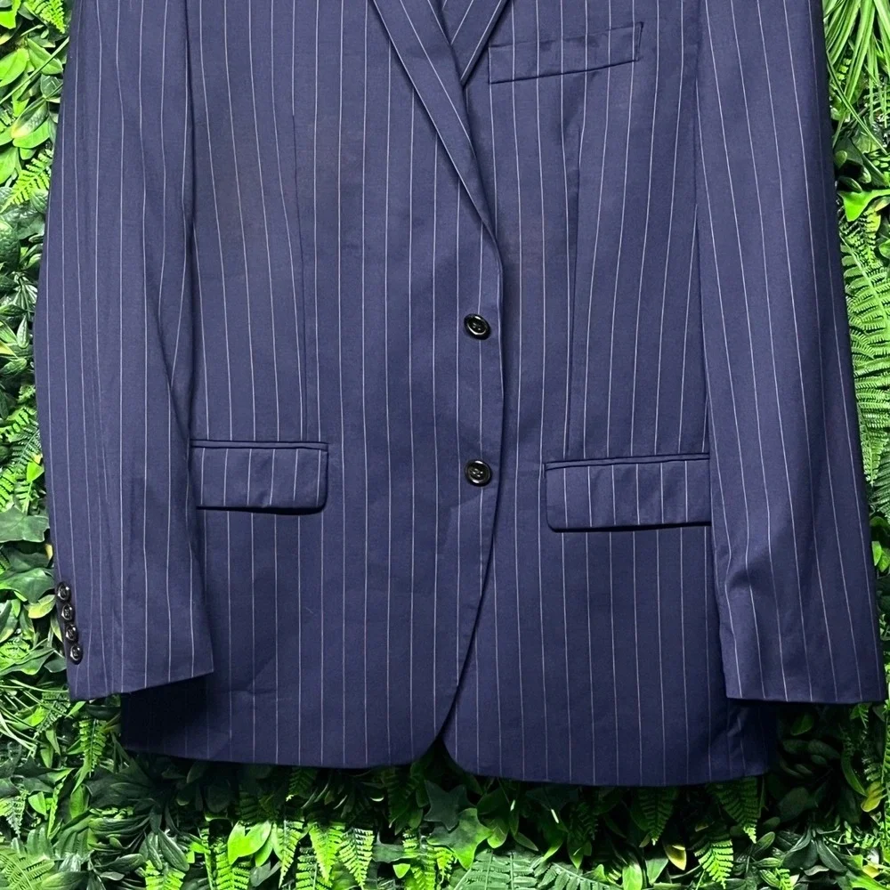 Ralph Lauren Blazer Men 42R Navy Pinstripe Suit Jacket 100% Wool Natural Stretch